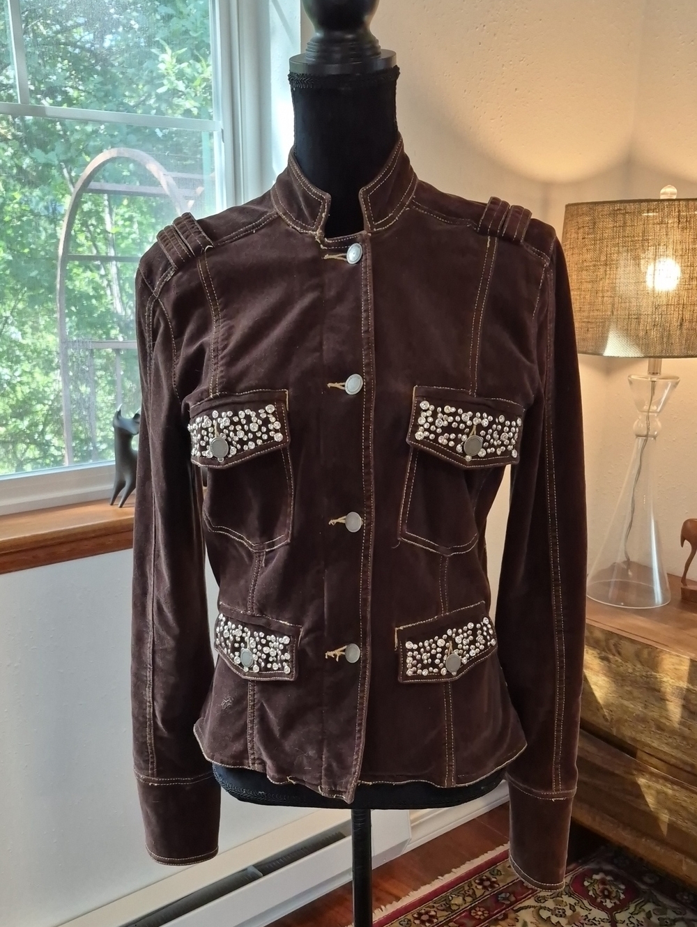TWILL TWENTY TWO Y2K Velvet Rhinestone Western Jacket Brown Medium